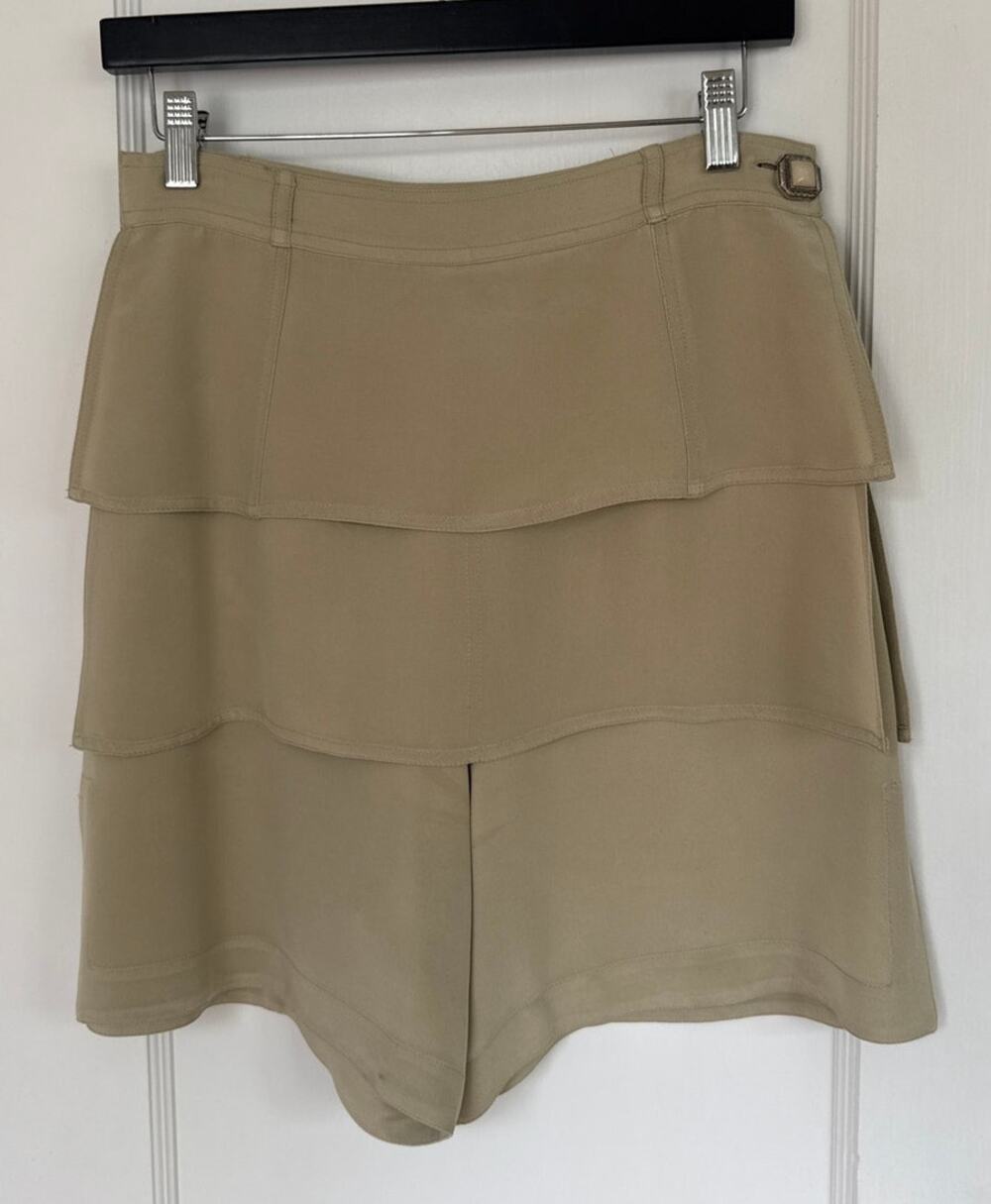 Vera Crutina Silk Bermuda Shorts in Khaki Stone Size 6 Long Designer y2k